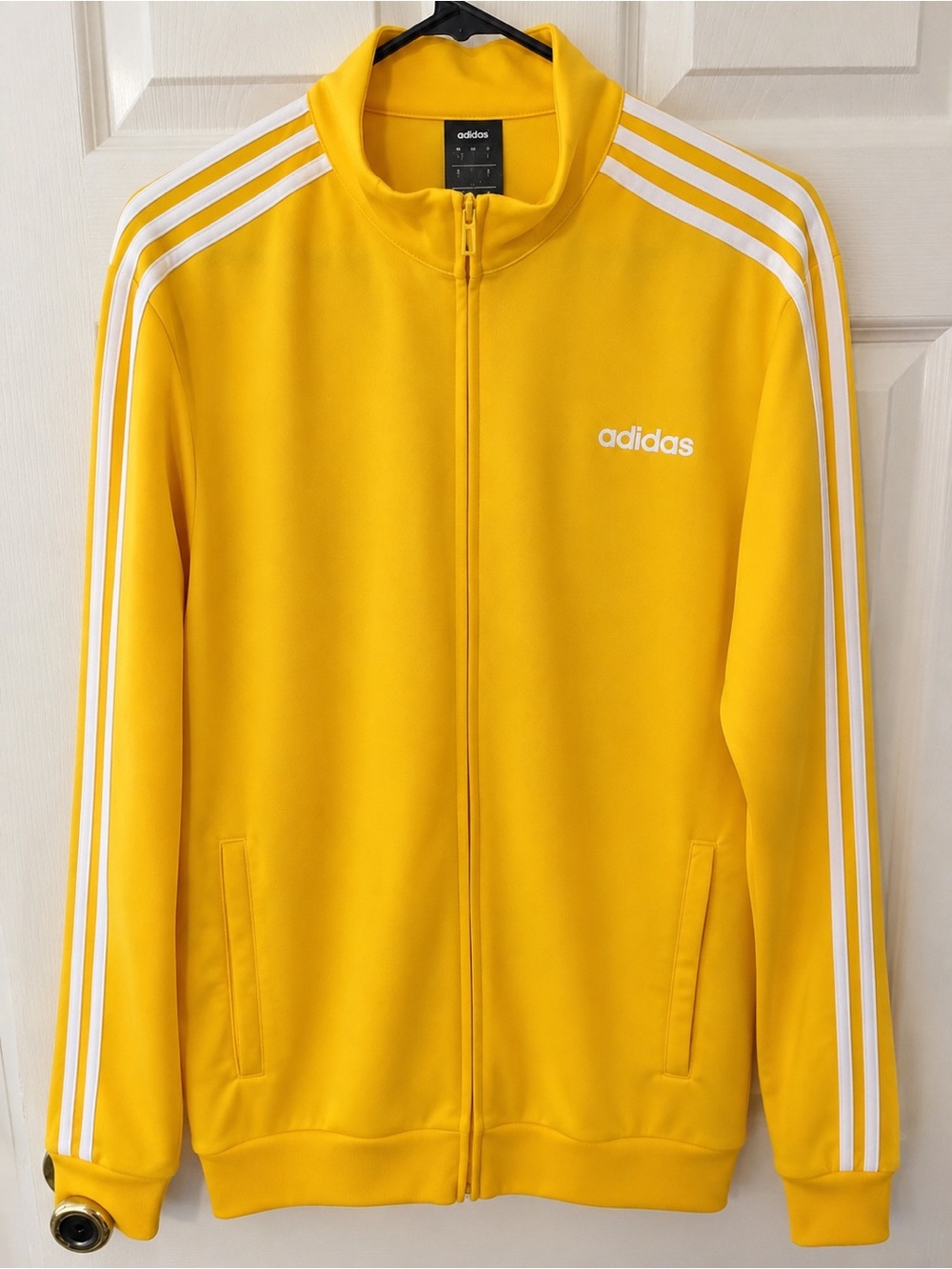 L - adidas Yellow Full-Zip Track Jacket with White Stripes like new